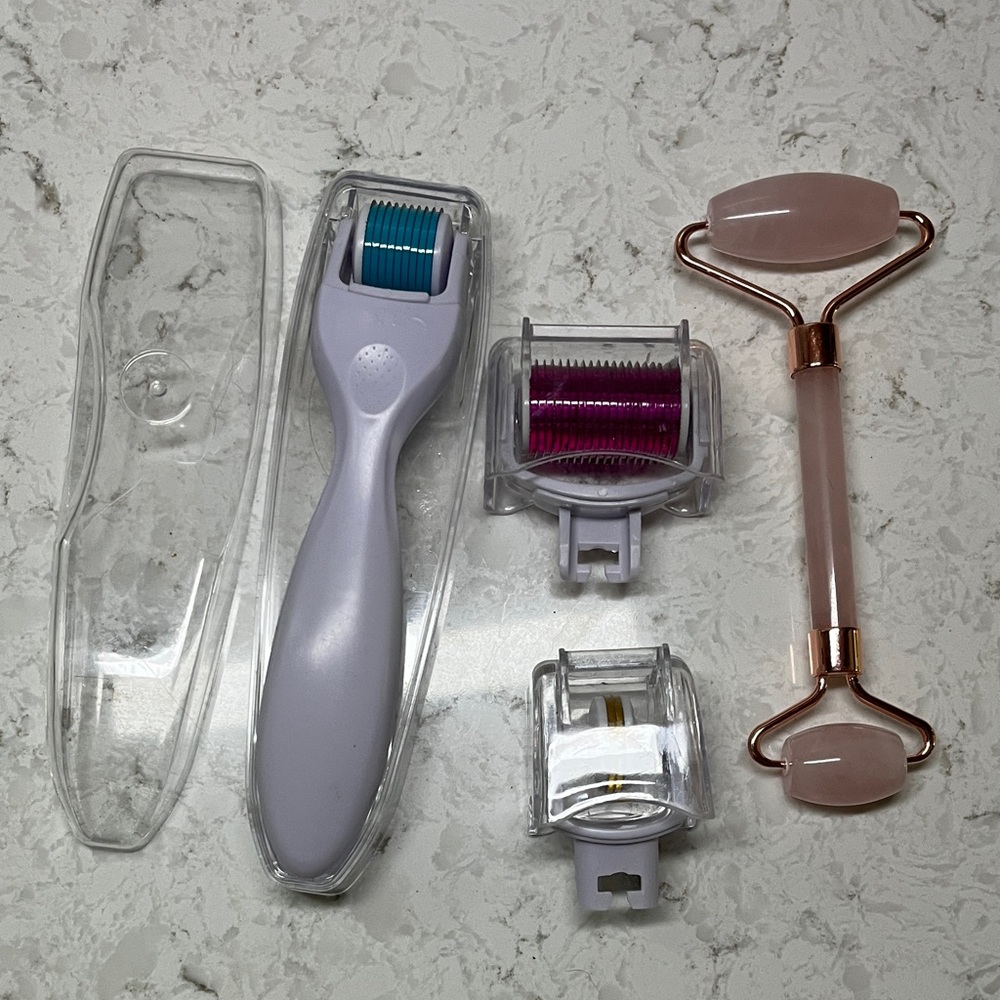 Derma Roller Set with Rose Quartz Roller